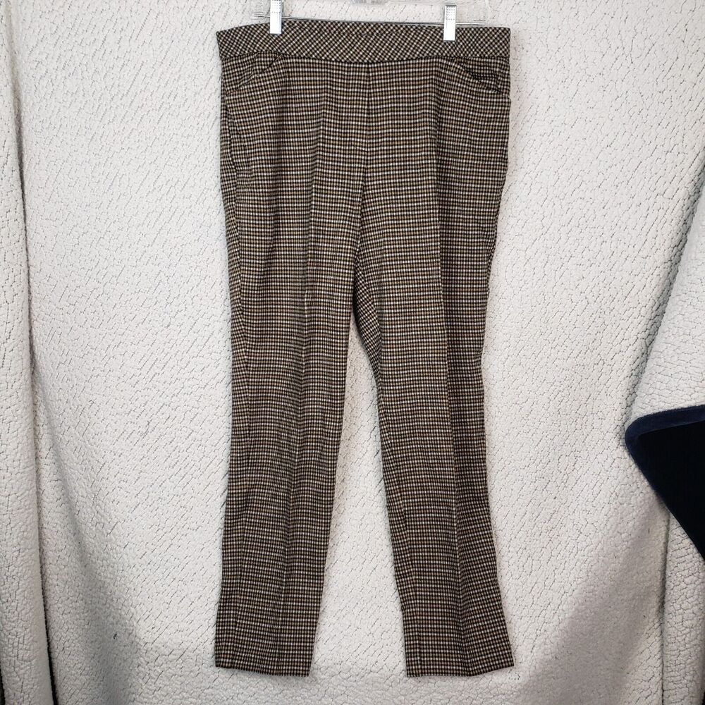 J Jill Ponte Pants Womens L Brown Houndstooth Slim Leg Stretch 35x29 Classiccore